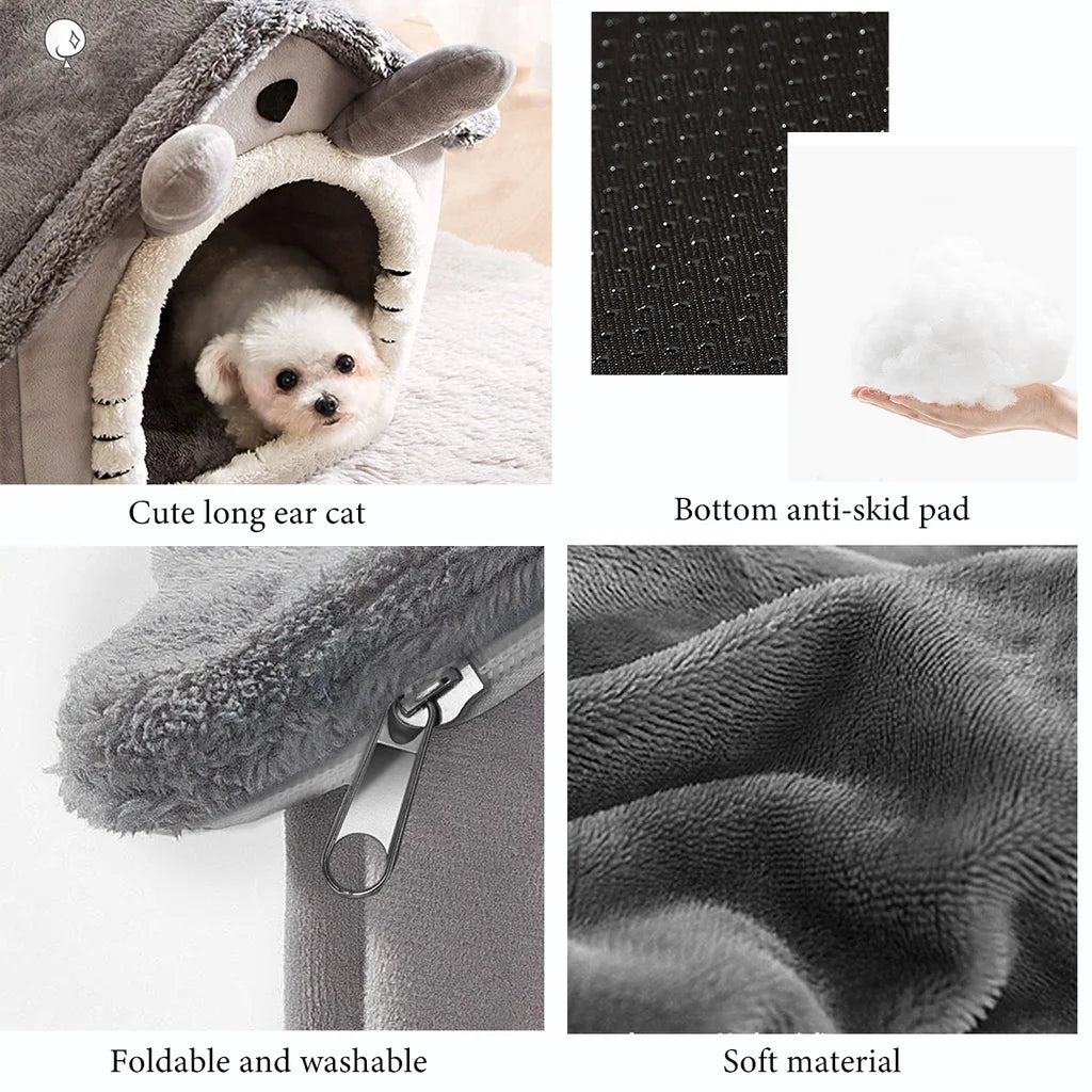 Washable Foldable Pet Bed for Cats & Dogs Removable Cushion Indoor Kennel House Non-Slip Base, Soft Sleeping Mat for Small Pets