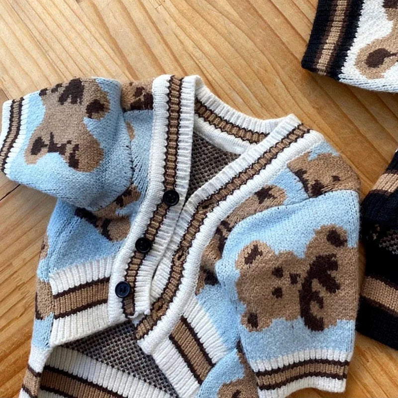 Winter Dog Sweater for Small Dogs Pet Striped Dog Cardigan Bear Print Puppy Knitted Sweater Fashion Cat Coat Poodle Dog Clothes