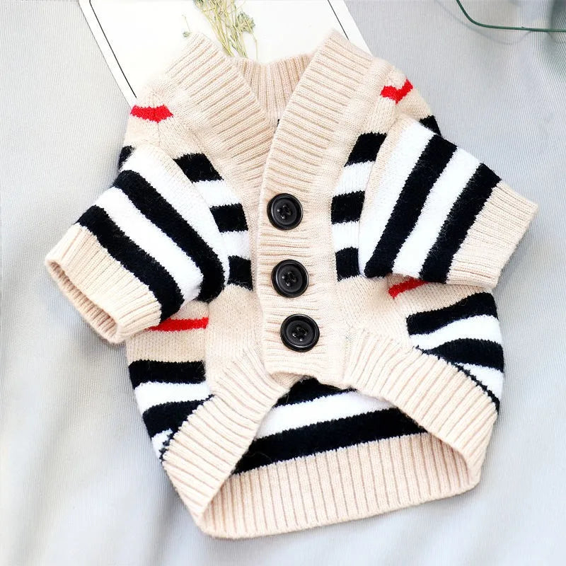 Winter Dog Sweater for Small Dogs Pet Striped Dog Cardigan Bear Print Puppy Knitted Sweater Fashion Cat Coat Poodle Dog Clothes