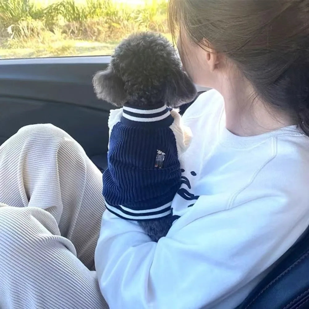 Warm Pet Baseball Jackets Thicken Comfortable Two-Legged Dog Clothing Embroidered Patterns Pet Baseball Uniform Pet Show
