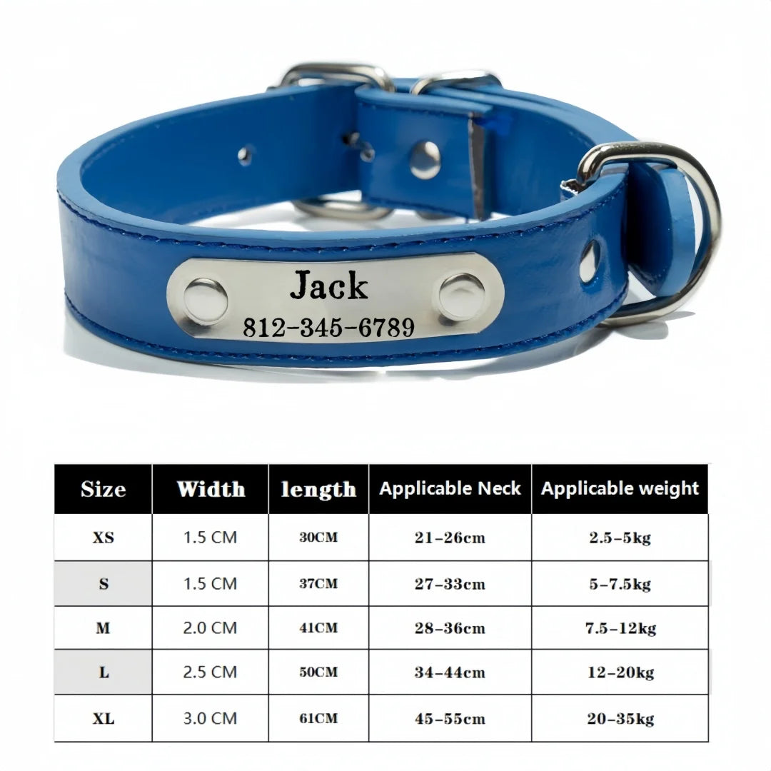 Personalized Dog Collar Name Carved ID Tag  Anti-lost Solid PU Leather Collar For Small Medium Large Dogs Puppy Cat Pet Supplies