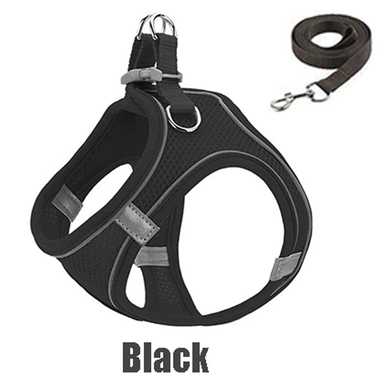 XXXS-L Reflective Pet Harness Dogs Strap with Leash Adjustable Harness Vest Breathable Collars for Chihuahua Small Large Dogs