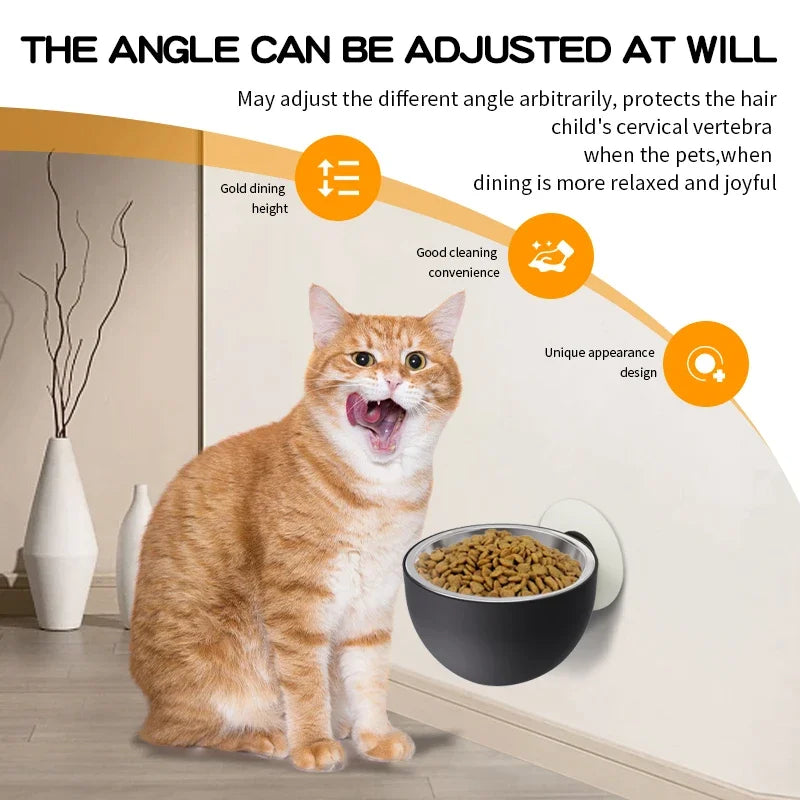 Stainless Steel Wall Mount Dog Bowl Anti Spill Magnetic Elevated Pet Food Bowl Fixed Mounted Cat Bowl Dishwasher Safe Hot Item