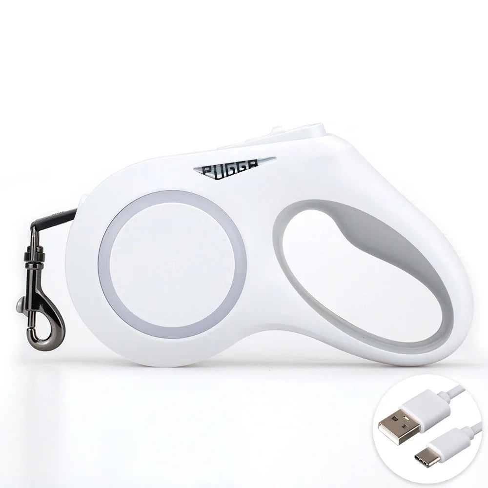 LED Light Dog Leash Auto Scaling Dog Walking Pet Accessories USB Charge Night Walking 5m