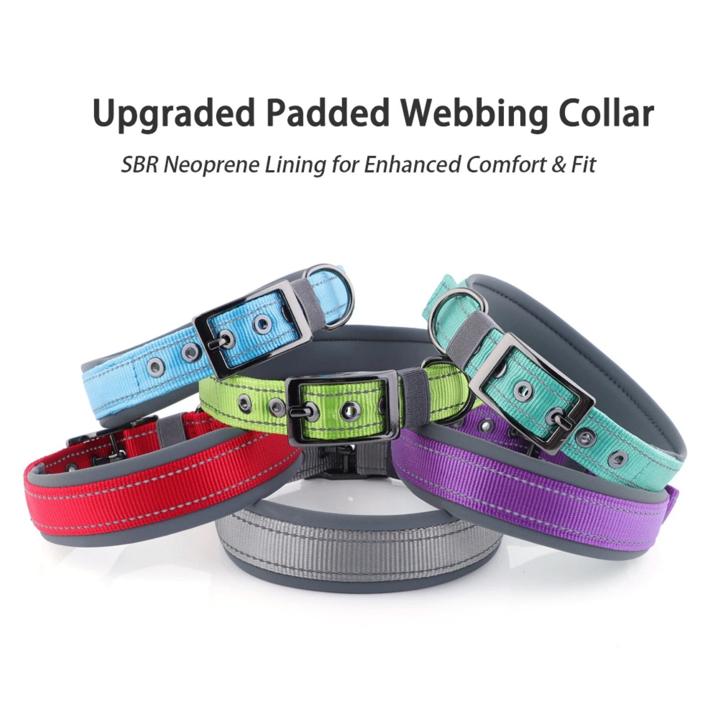 Dog Collar for Large Dogs Neoprene Padded and Adjustable Reflective Wide Heavy Duty Pet Collars with Durable Metal Belt Buckle