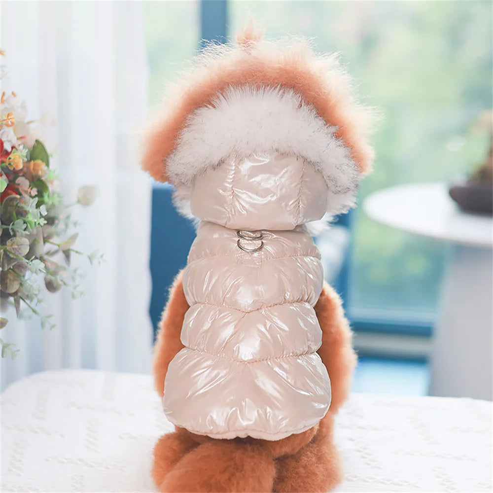 Fashion Winter Dog Down Jacket Warm Fleece Pet Coat for small Dogs Yorkshire Shih Tzu Luxury Fur Collar Puppy Clothes Outfits