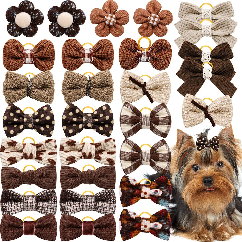 20PCS Dog Hair Bows Rubber Bands Pet Small Dog Cat Bowknot Cute Dogs Bows For Dogs Grooming Pet Accessories For Small Dogs