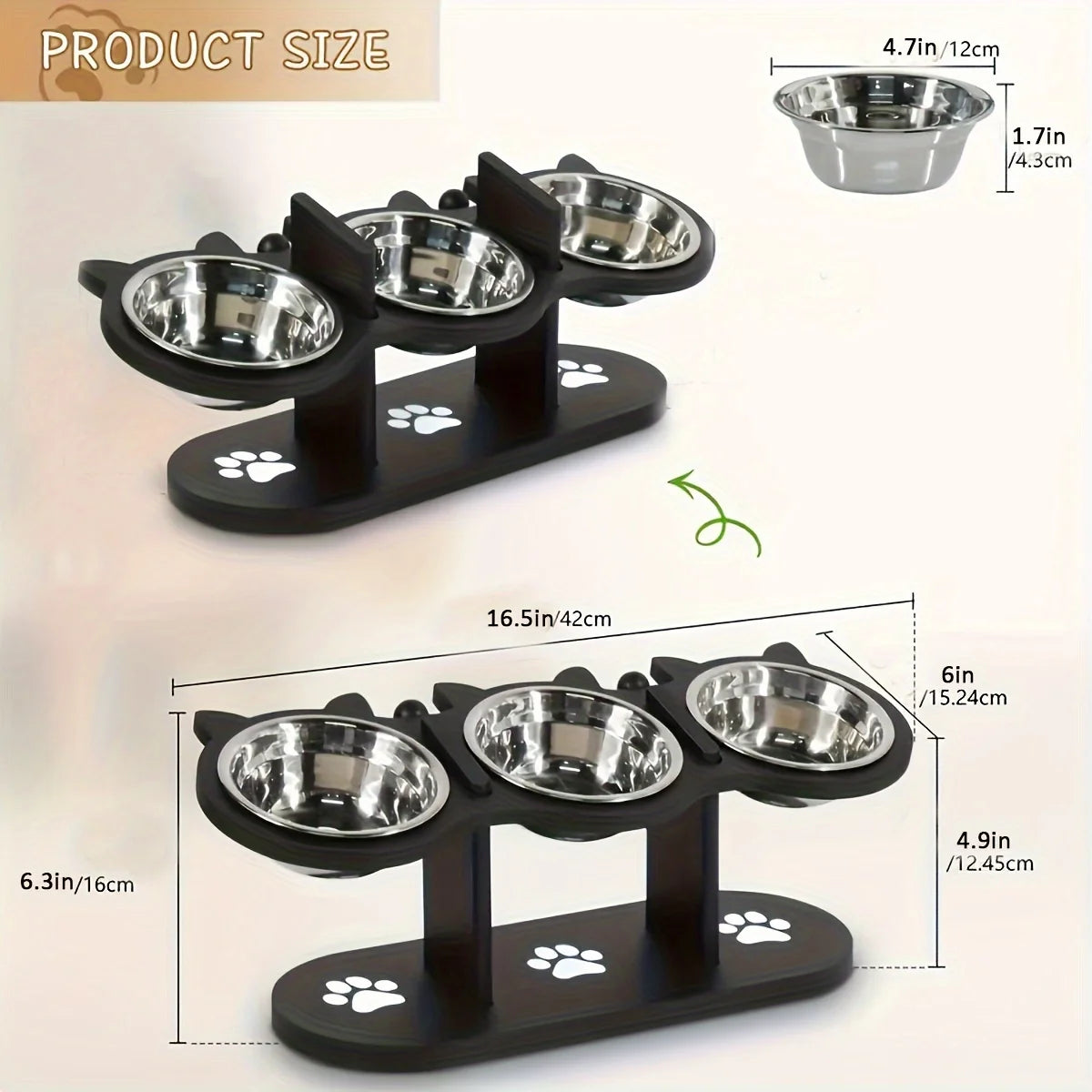 3 Bowls Wooden Elevated Cat Feeder Stand With 15 Angle Adjustable Stainless Steel Dog Feeder Water Bowls Pet Feeding Utensils