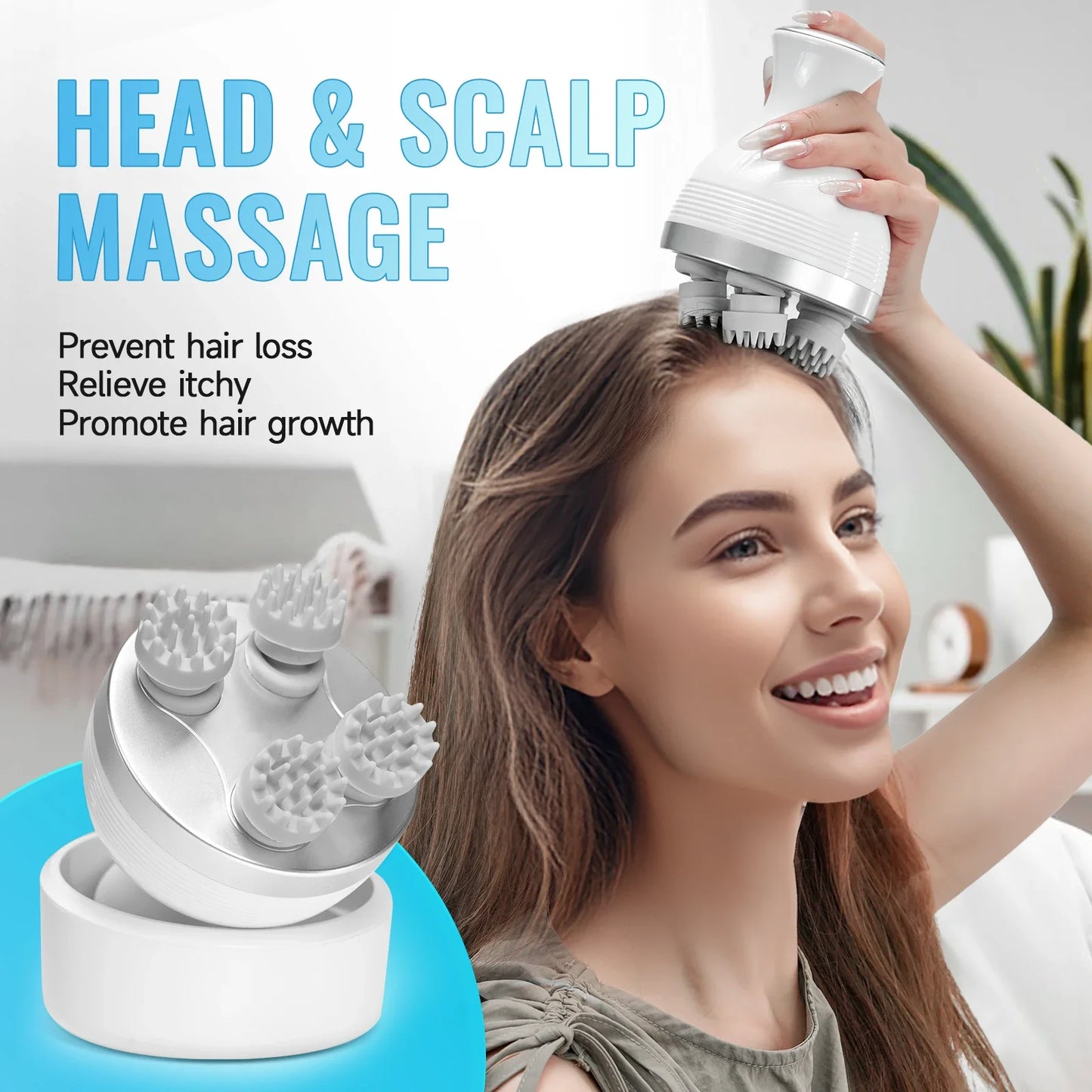 Electric Head Scalp Massager Body Massage Neck Deep Tissue 4 Kneading for Hair Growth Wireless Stress Relax and Cat Pet Claw