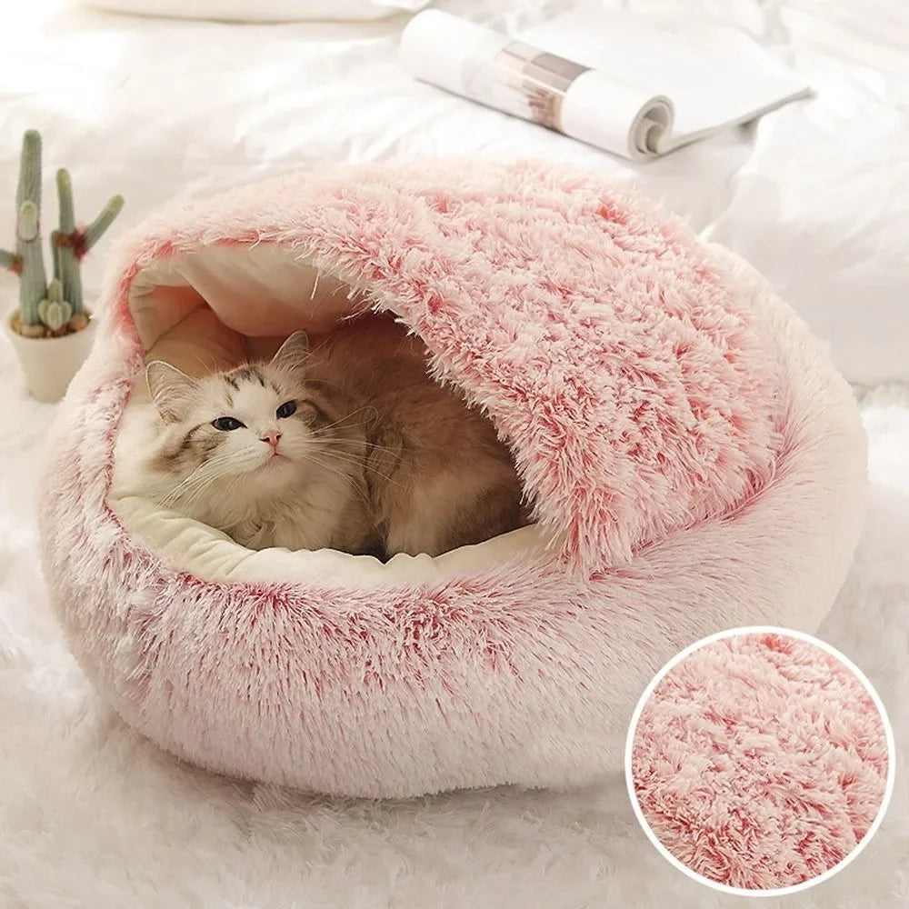 Soft Warm Long Plush Pet Bed Enclosed Round Cat Cushion Comfortable Sleep Bag Cat Nest Kennel for Small Pet Cat Nest