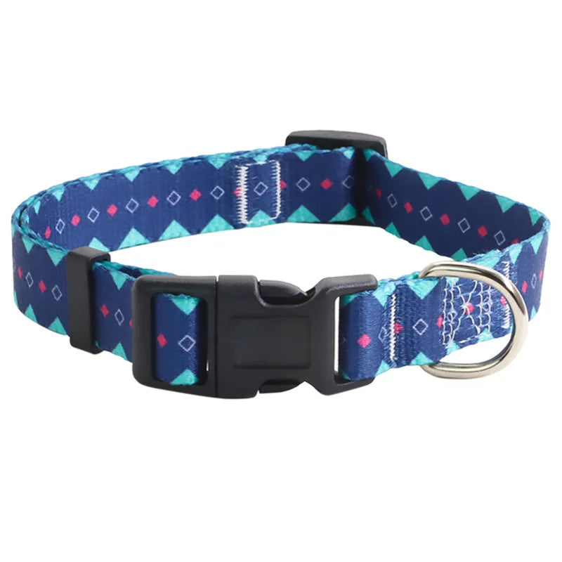 Colorful Printed Pet Collar Adjustable Dog Collar & Leashes Small Medium Dog Leash with Metal D Ring for Cat and Dog Accessories