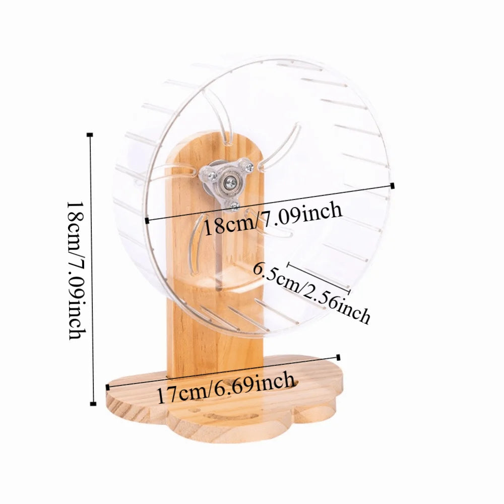 Transparent Hamster Exercise Wheel Adjustable Height Sturdy Silent Running Wheel Thickened Wooden Stand Pet Exercise Toy