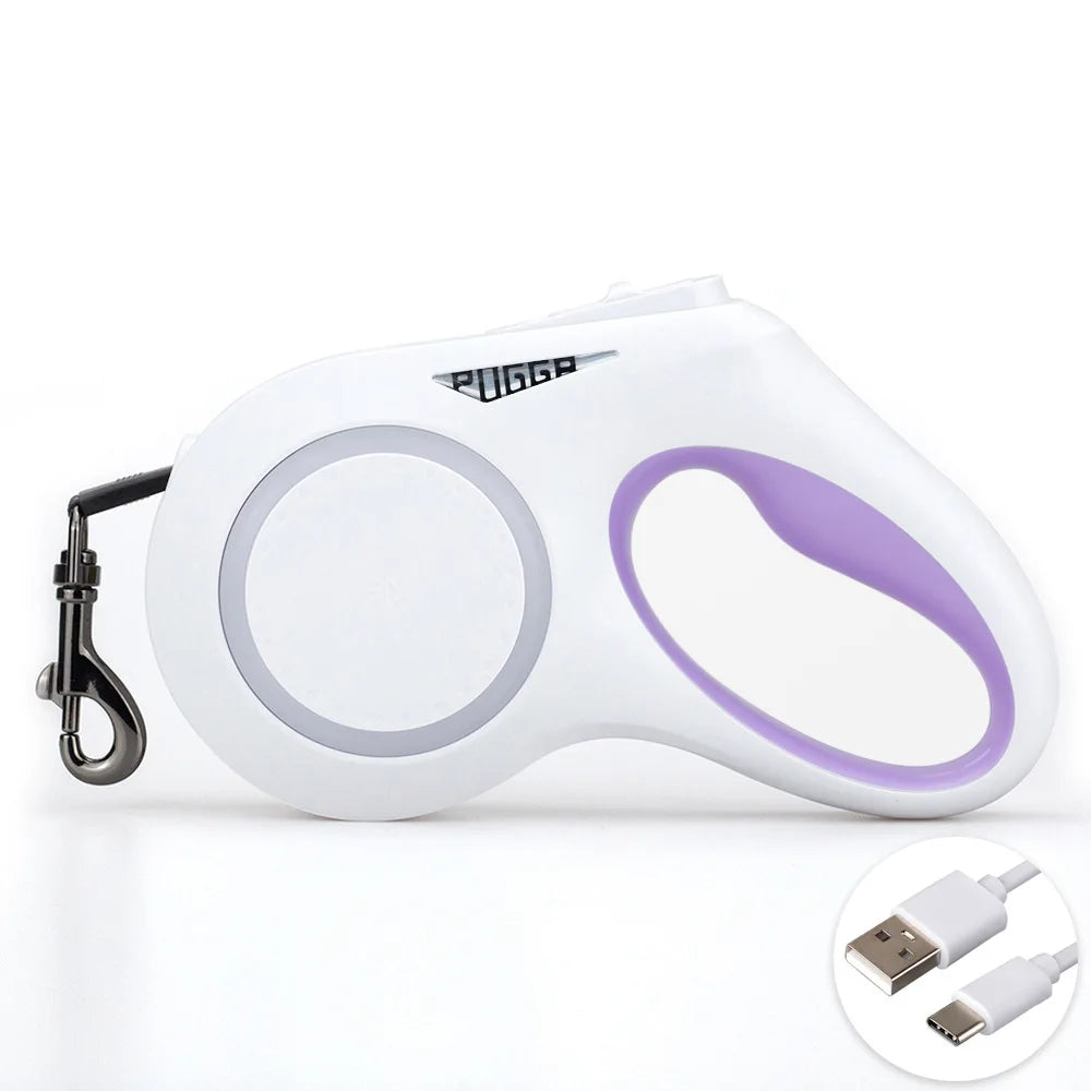 LED Light Dog Leash Auto Scaling Dog Walking Pet Accessories USB Charge Night Walking 5m