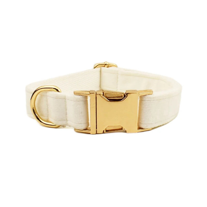 Milky white Velvet Dog Collar And Leash Set For Dogs Custom Engraved Nameplate Pet Supplies Dog Leash Velvet 14