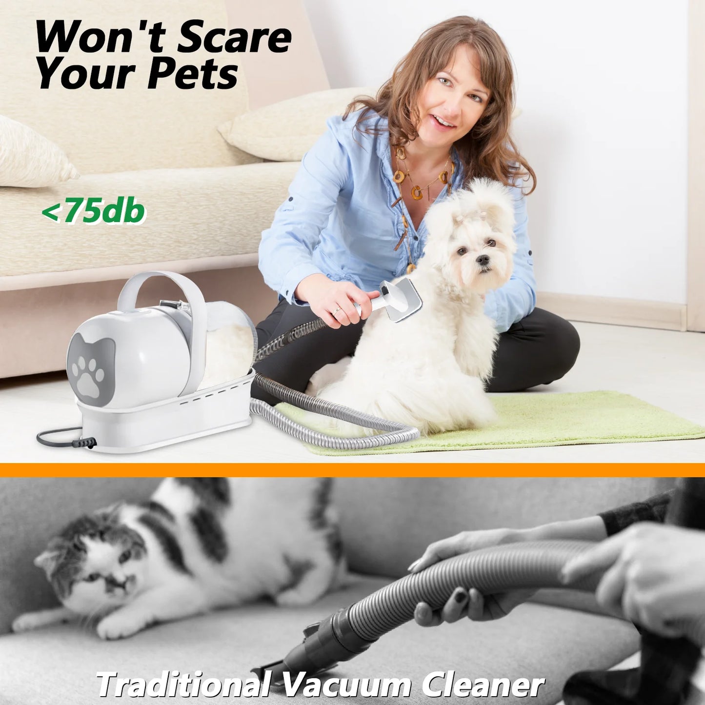 400W 7In1 Pet Vacuum Cleaner Dog Hair Dryer Grooming Set with Pet Hair Collection Cup and Hair Removal Tool Pet Hair Vacuum