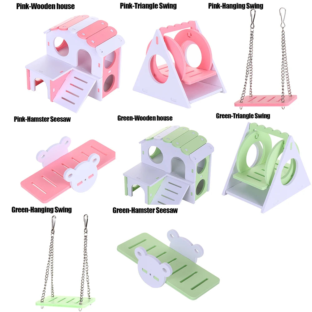 Hamster Play Toys Set Wooden Hamster House Boredom Breaker Activity Toy DIY Hamster Cage Accessories for Small Pets