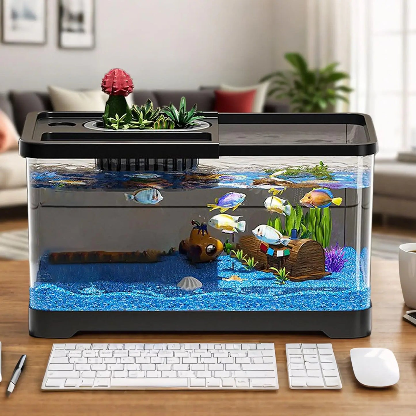Small Aquarium Kit LED Fish Tank Kit With Decoration Accessories Dust-proof Underwater Landscape Decoration for Desktop Living