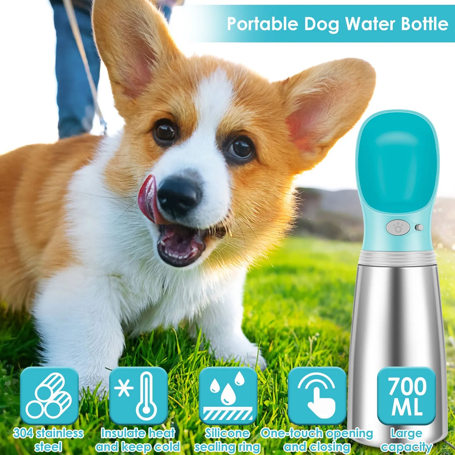 700ML Dog Water Bottle Portable Pet Water Dispenser with Drinking Feeder Outdoor Leak Proof Puppy Drinking Container for Travel