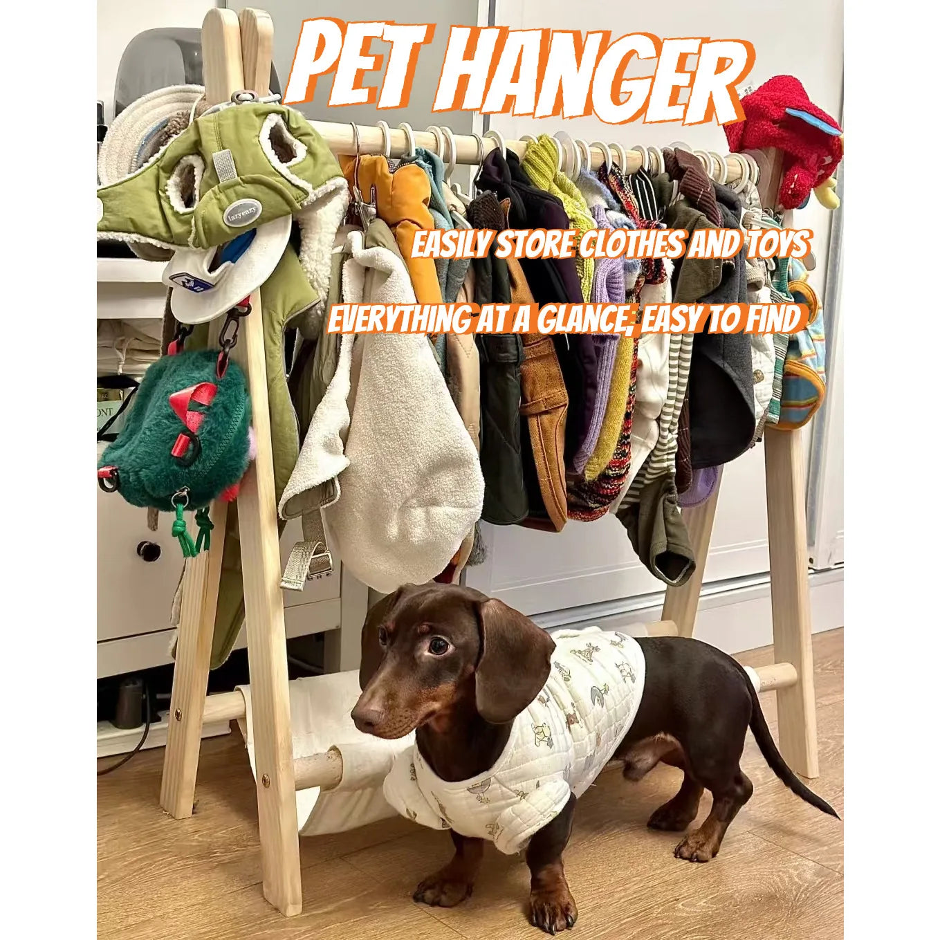 Solid Wood Pet Floor Coat Rack Wardrobe With Nine Hooks For Dogs And Cats Modern Living Room Storage Organizer