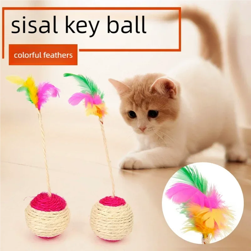 Interactive Cat Toy Sisal Scratching Ball With Feather For Chewing Grinding Teeth Training Durable Pet Toy Accessories Suitable