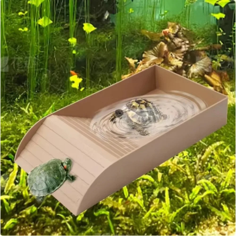 Reptile Bathing Pool Reptile Feeding Dish Water Bowl with Ramp Aquarium Ornament for Snake, Turtle, Bearded Dragon, Lizard Bath