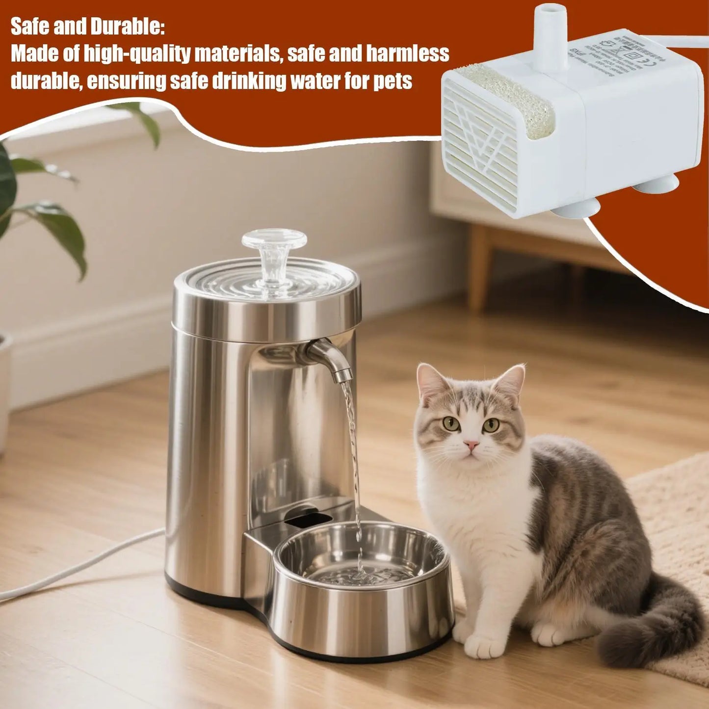 Pet fountain Motor Submersible Pump Silent USB Cat Water Fountain Quiet Feeding Supplies for Pet Drinking Dispenser replacement
