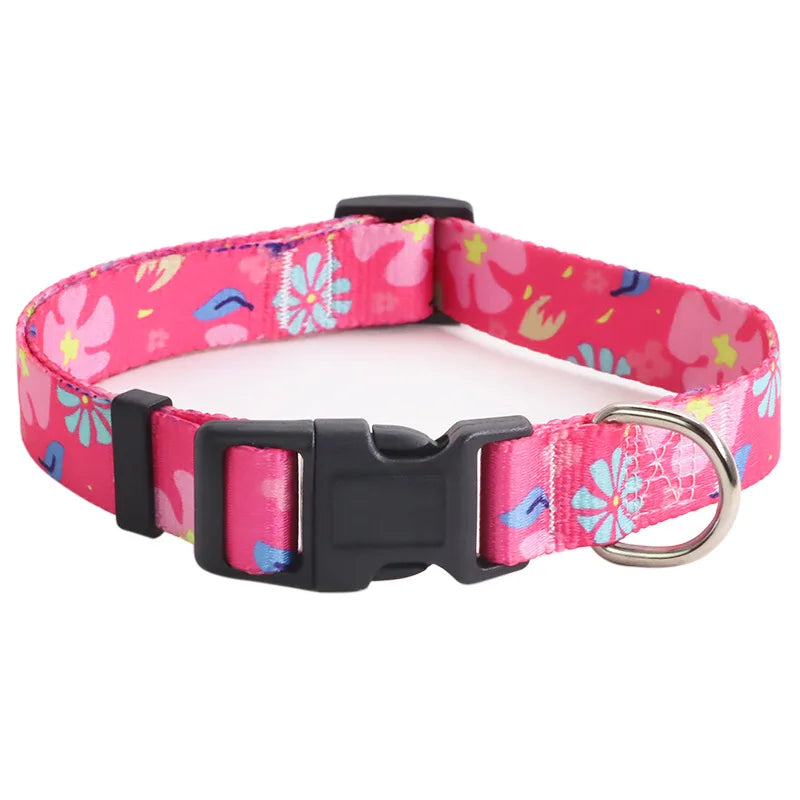 Colorful Printed Pet Collar Adjustable Dog Collar & Leashes Small Medium Dog Leash with Metal D Ring for Cat and Dog Accessories