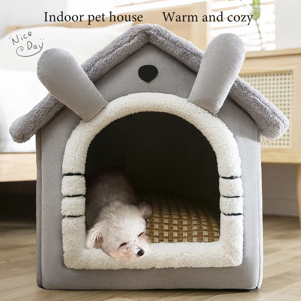 Washable Foldable Pet Bed for Cats & Dogs Removable Cushion Indoor Kennel House Non-Slip Base, Soft Sleeping Mat for Small Pets