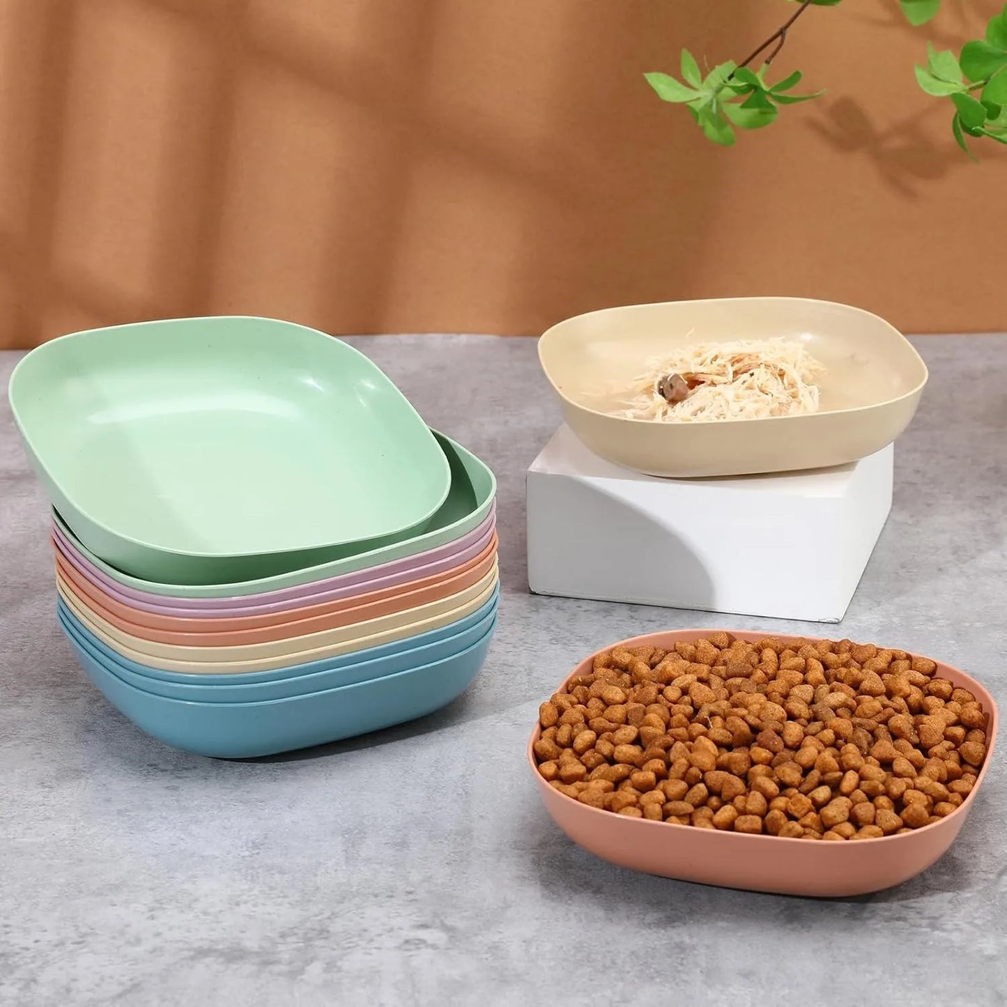 3/10/20pcs Non-Slip Plastic Cat Bowls Set Shallow Pet Food & Water Dishes Suitable for Kittens Short Leg Cat Ferrets Stray Cats