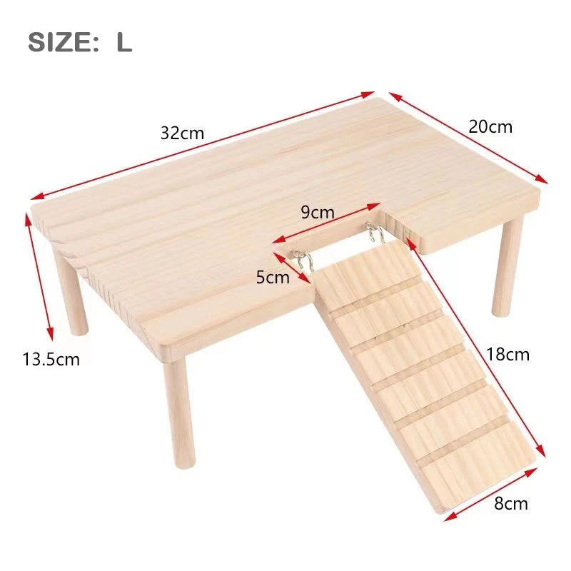 L-shaped Wooden Hamster Platform 2-Tier With Stairs Thickened Climbing Hideout Boredom Relief Small Pet Cage Habitat Decor