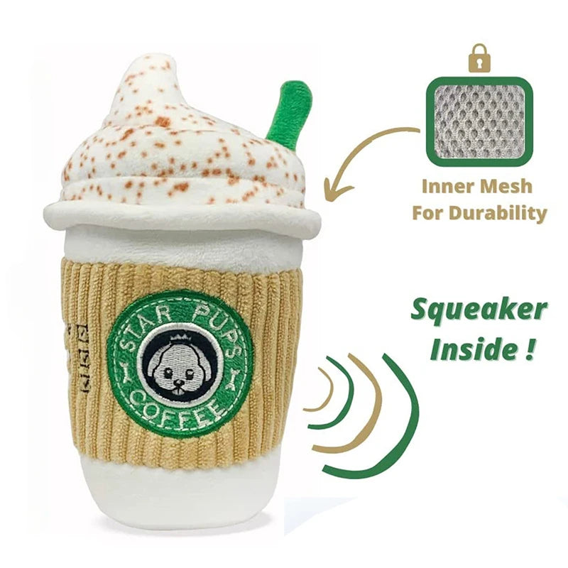 Chewing and Squeaking Dog Toys Pet Dogs and Cats Plush Coffee Cups Durable Interactive Pet Teeth Grinding Toys Dog Accessories