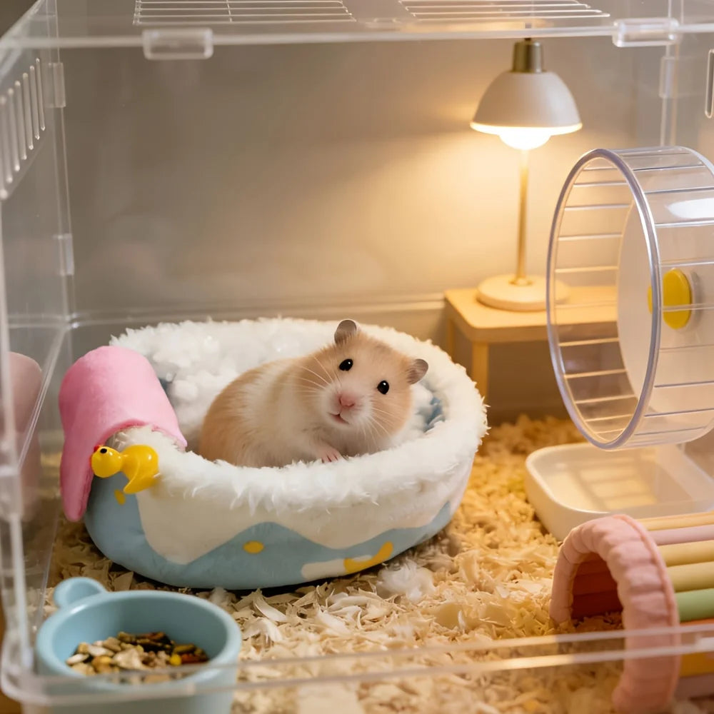 Hamster Warming Nest Suitable for Small Pets - Bathtub-Shaped Cozy Winter Shelter with Soft Bedding,Oval Habitat for Hamsters