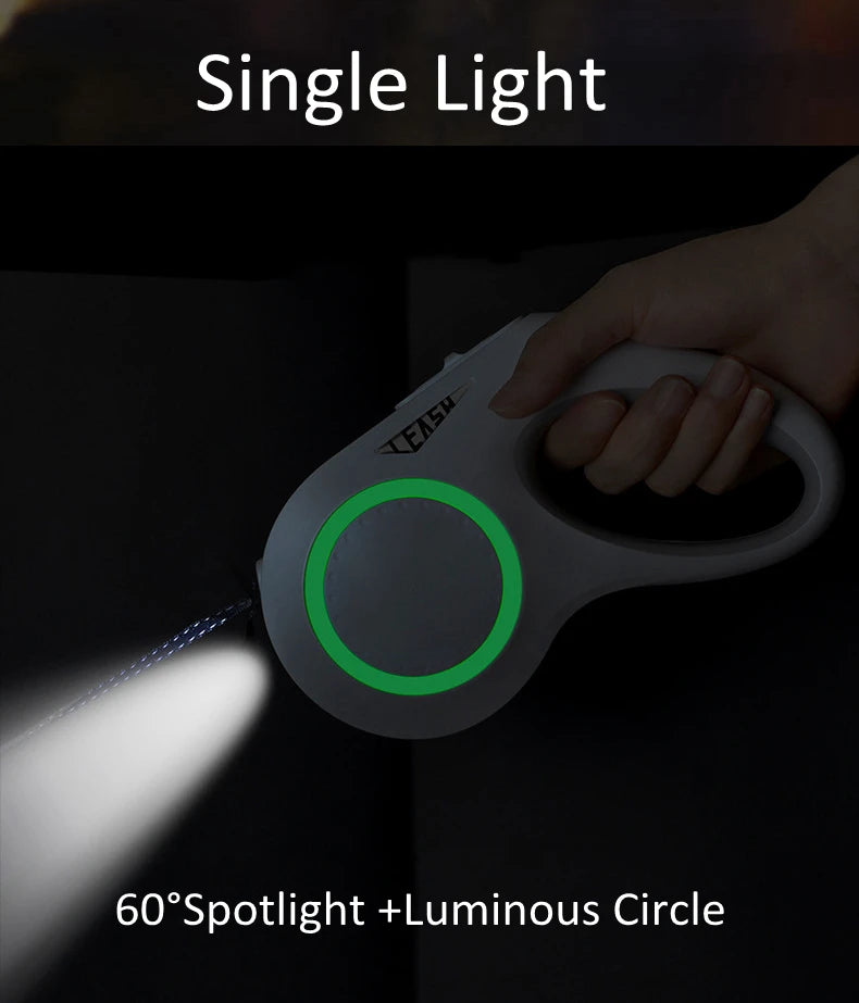 LED Light Dog Leash Auto Scaling Dog Walking Pet Accessories USB Charge Night Walking 5m
