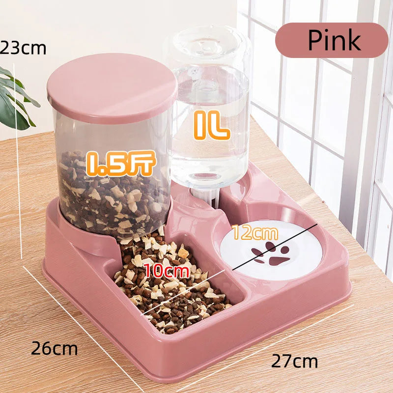 Automatic Dog Cat Feeder and Water Dispenser Set Gravity Dog with Pet Food Bowl Capacity Self Feeding Station 2 in 1 Tilted