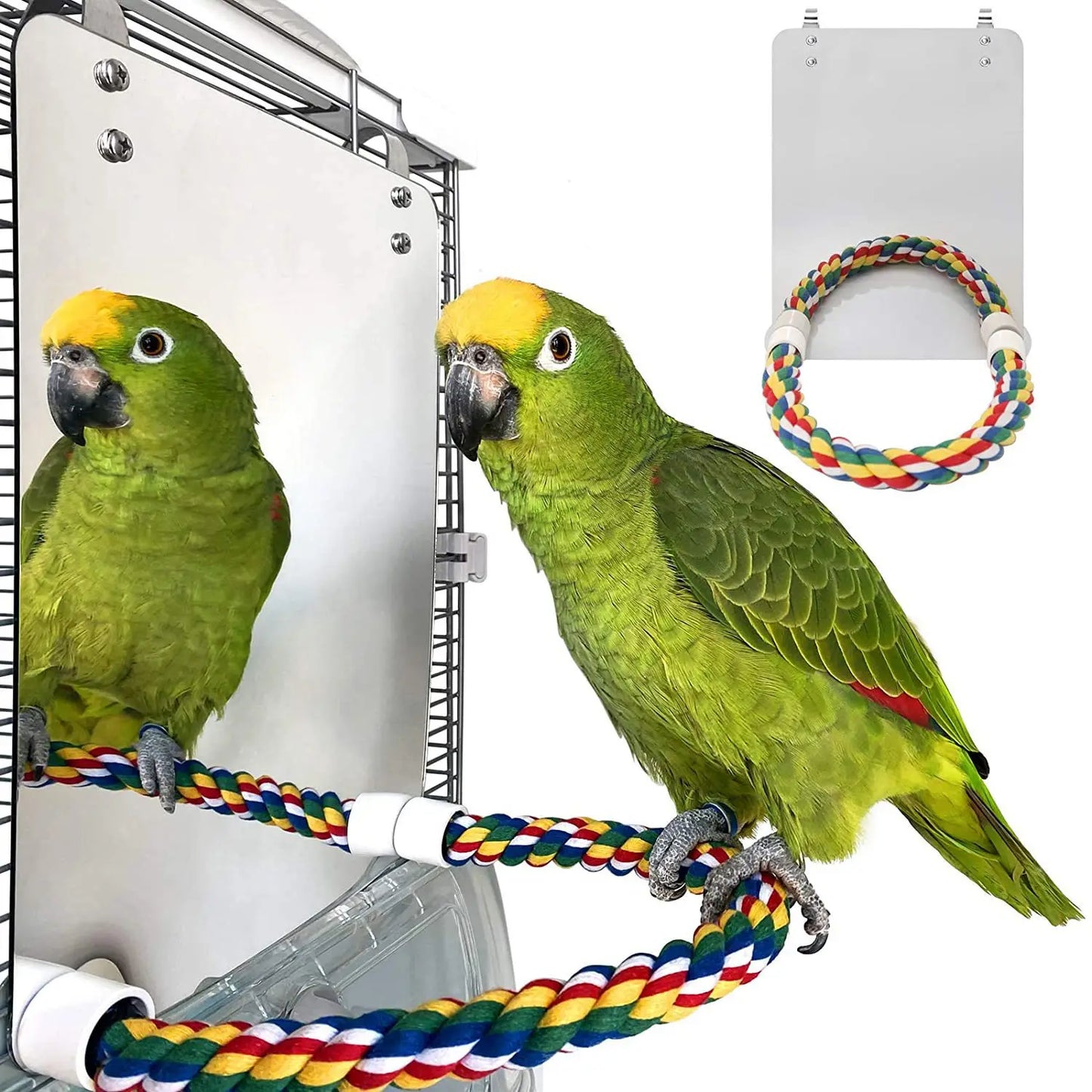 Bird Mirror Perch And Swing Toy For Parrots Parakeets Finches Macaws Interactive Entertainment Preening