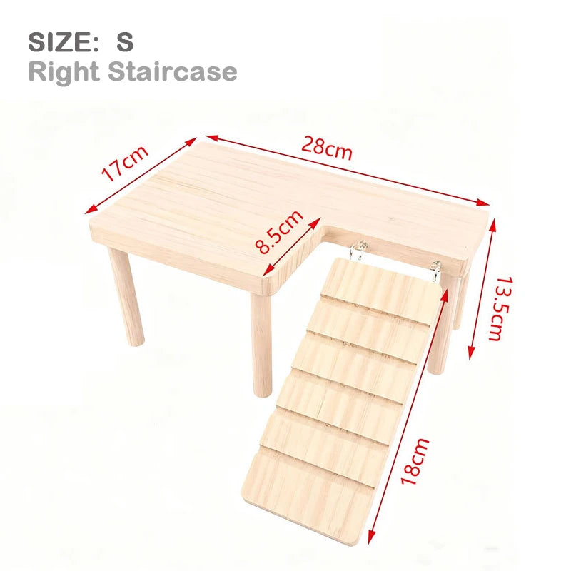 L-shaped Wooden Hamster Platform 2-Tier With Stairs Thickened Climbing Hideout Boredom Relief Small Pet Cage Habitat Decor