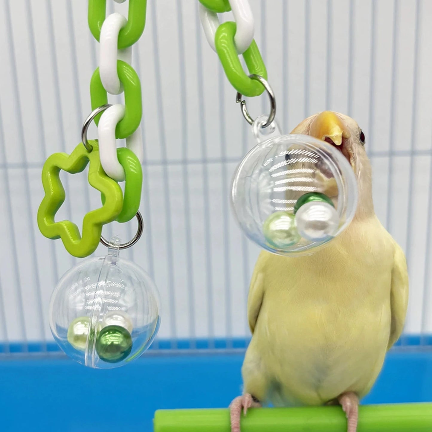 Parrot Toy With Colorful Bead Hanging Ball Transparent Chewable Climbing Accessory For Bird Cage Small Pet Bird Interactive Play