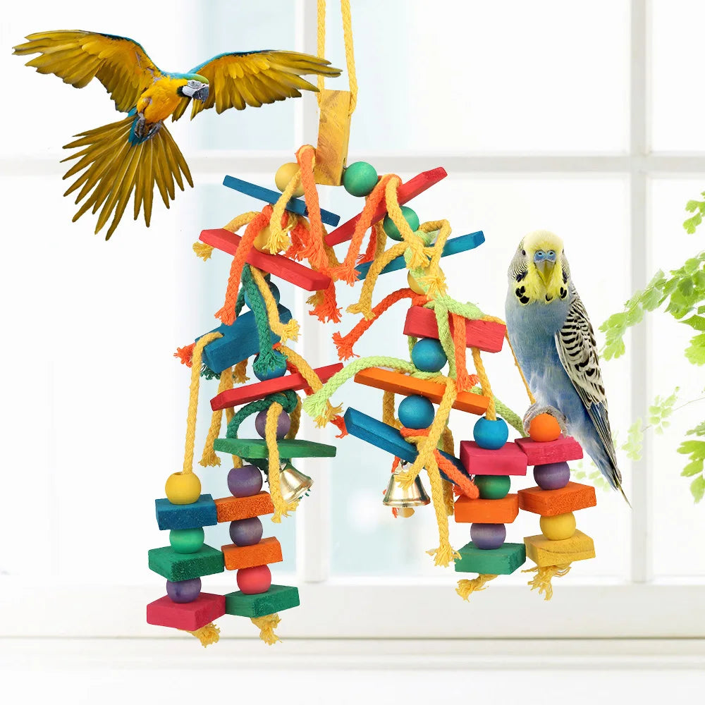 Natural Wood Parrot Bird Chew Toy For Beak Enrichment Safe Durable Parrot Toy For Indoor Play Non Toxic
