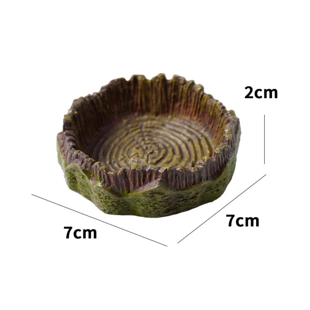 New Resin Reptile Feeder Bowl Stump Shallow Design Water Pot Durable Pet Reptile Bowl Reptile Supplies
