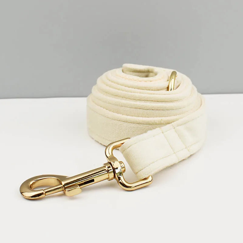 Milky white Velvet Dog Collar And Leash Set For Dogs Custom Engraved Nameplate Pet Supplies Dog Leash Velvet 14