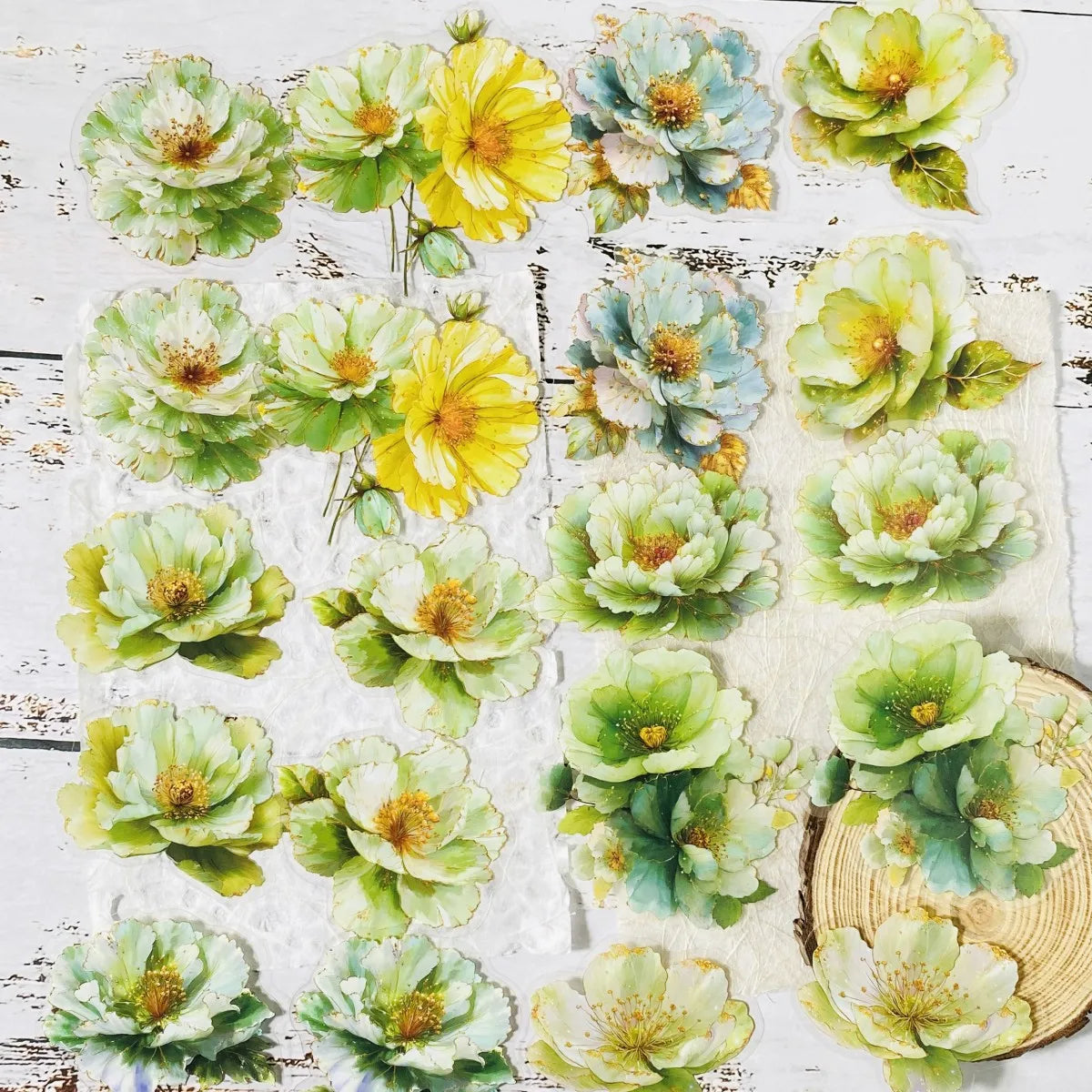 20pcs Flower Stickers for Scrapbooking, DIY Craft Materials, Pre-Cut Transparent PET Material Junk Journal Stickers