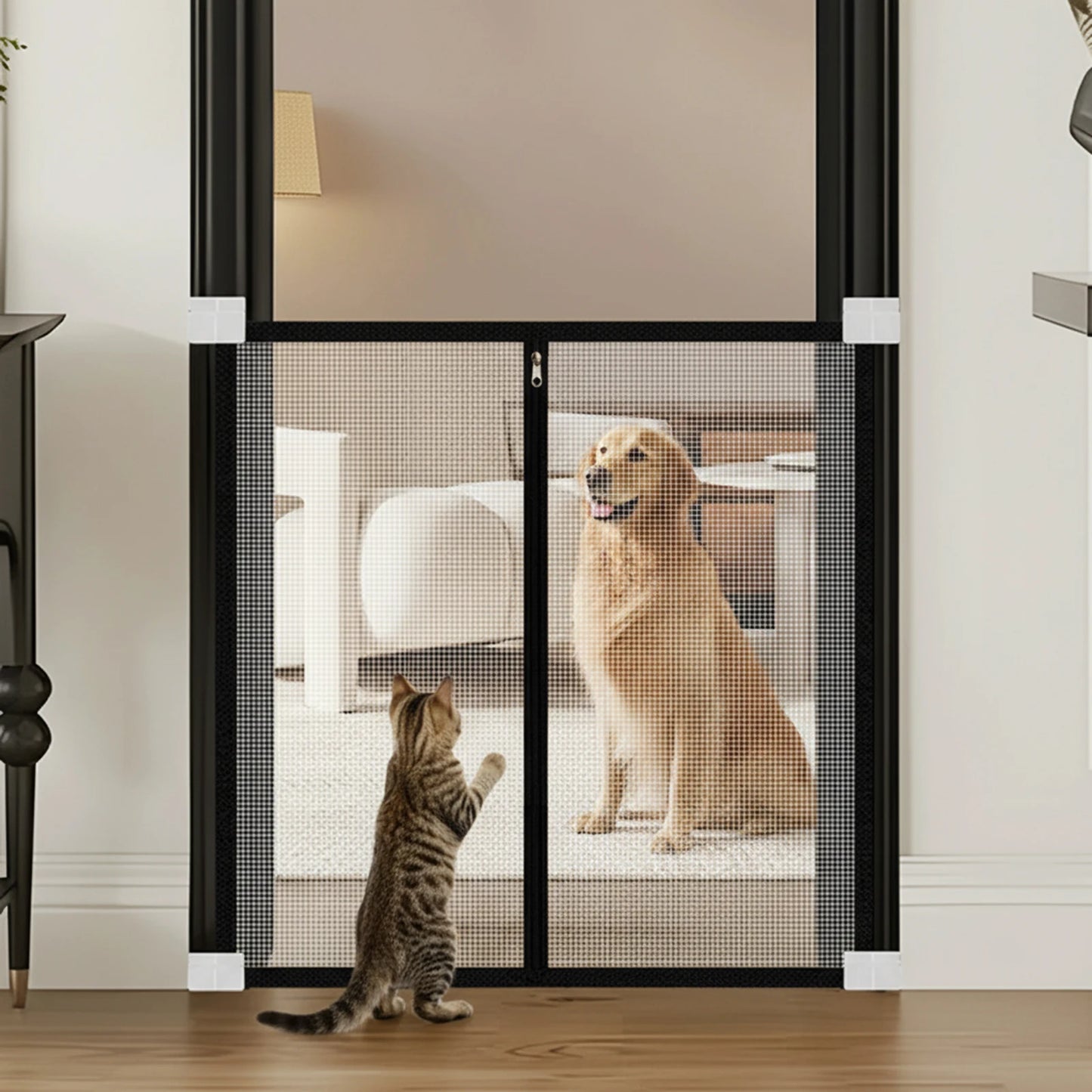 Pet Gate Fence No Drilling Mesh Barrier Anti Escape Door Guard for Cats and Dogs Durable Scratch Proof for Kitchen Stairs