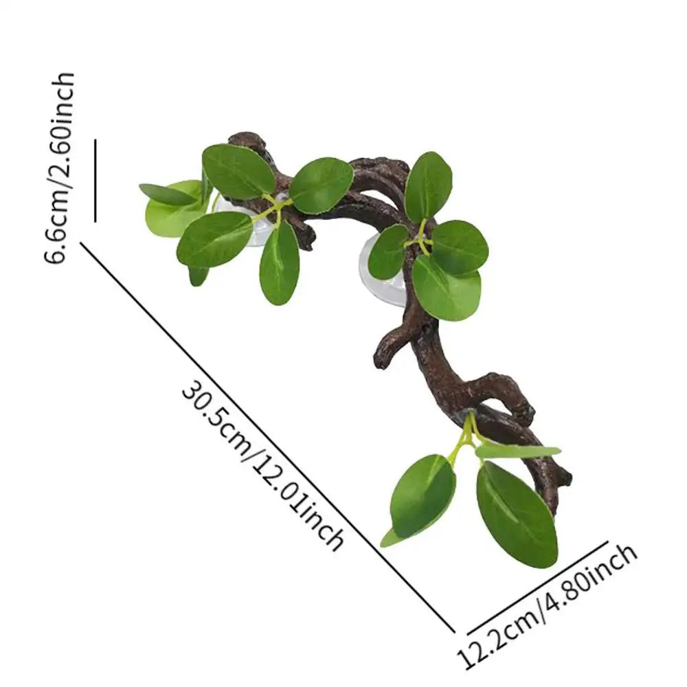 Reptile Climbing Branch Suction Tree Branch with Leaves Gecko Terrarium Decoration Snake Enclosure Decor Lizard Habitat Decor