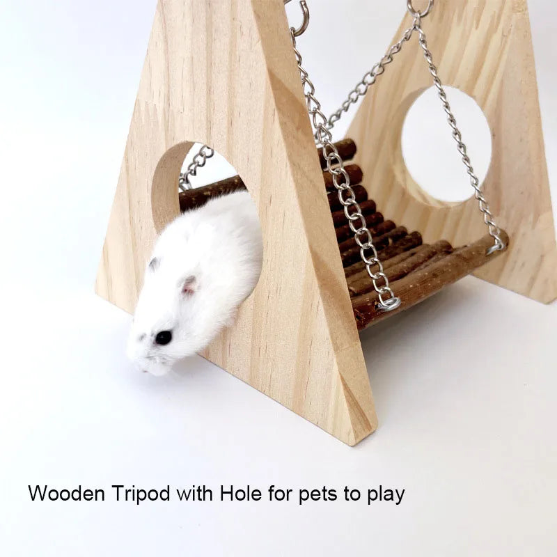 Hamster Wooden Swing Multi-functional Toy for Exercising Playing Teeth Grinding Cage Decoration Toy