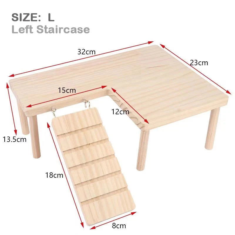 L-shaped Wooden Hamster Platform 2-Tier With Stairs Thickened Climbing Hideout Boredom Relief Small Pet Cage Habitat Decor