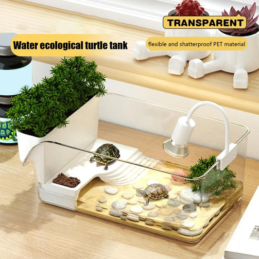 Reptile Terrarium Small Turtle Tank Pet Reptile Habitat Crab Tank Tortoise Breeding Box Home Office Desktop Decoration Fish Tank
