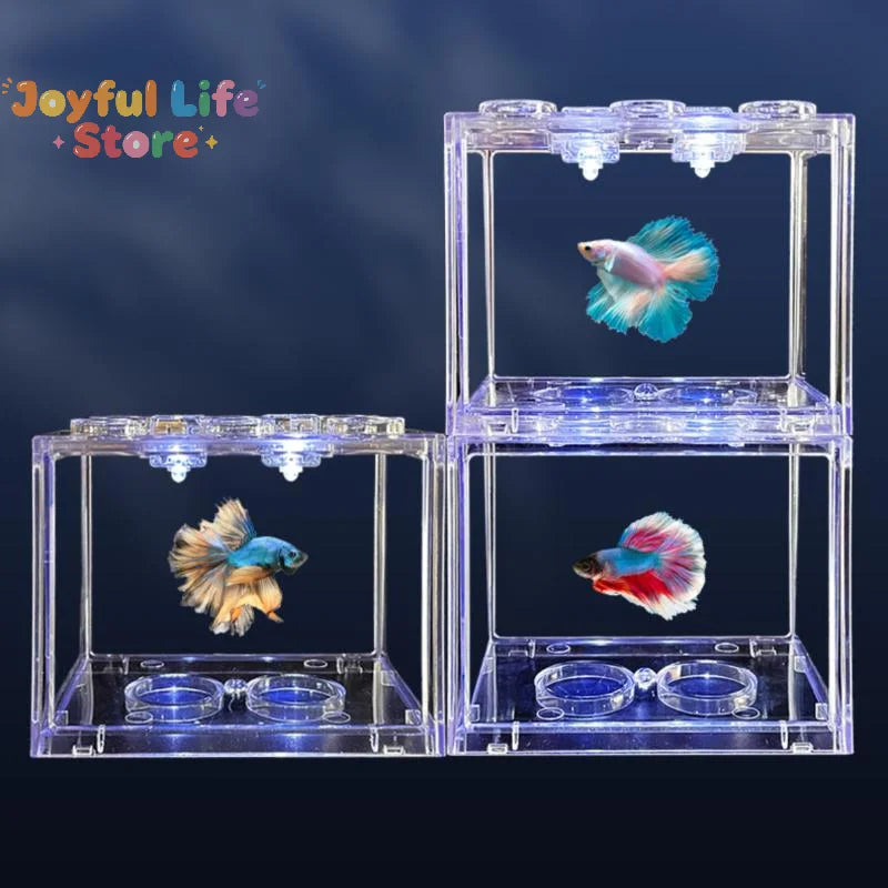 Hot Aquarium Mini Acrylic Fish Tank Reptile Pet Box Stackable Aquarium Cylinder Landscape Seaweed For Home Office Decoration