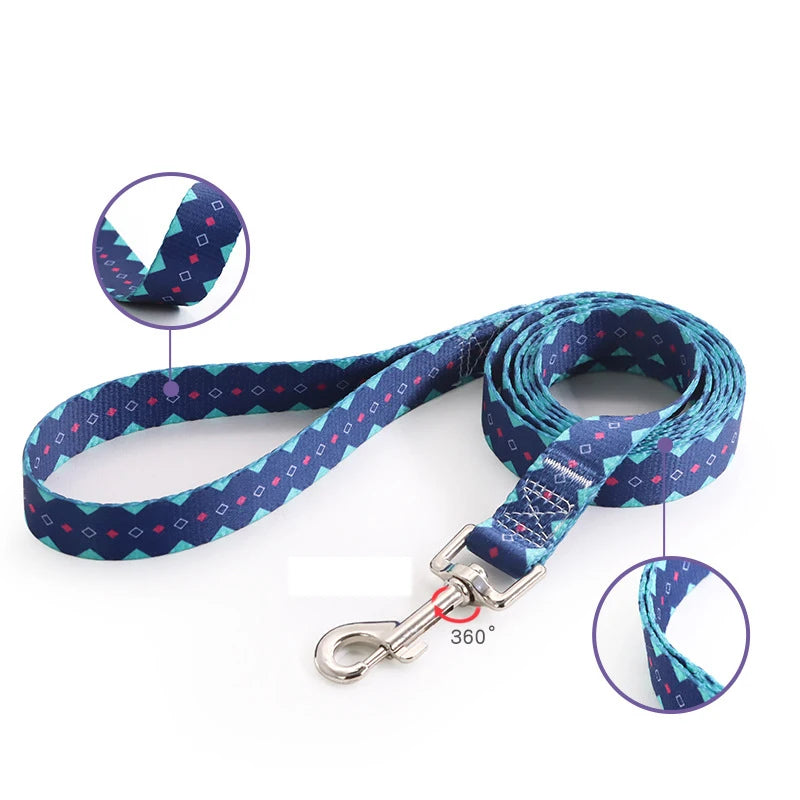 Colorful Printed Pet Collar Adjustable Dog Collar & Leashes Small Medium Dog Leash with Metal D Ring for Cat and Dog Accessories