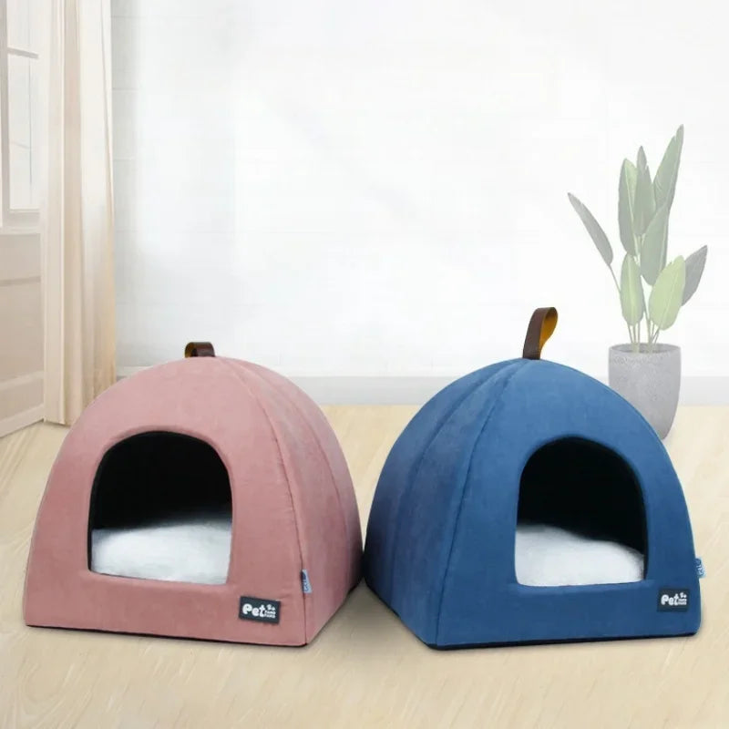 Winter Cat Cave Bed Cute Cat House Tent Warm Pet Basket Kitten Kennel Soft Small Dog Mat Cushion Washable Pillow Beds For Cats