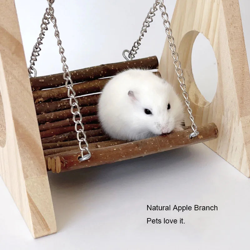 Hamster Wooden Swing Multi-functional Toy for Exercising Playing Teeth Grinding Cage Decoration Toy